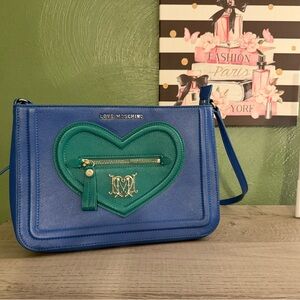 Love Moschino Blue Crossbody Bag with Green Heart